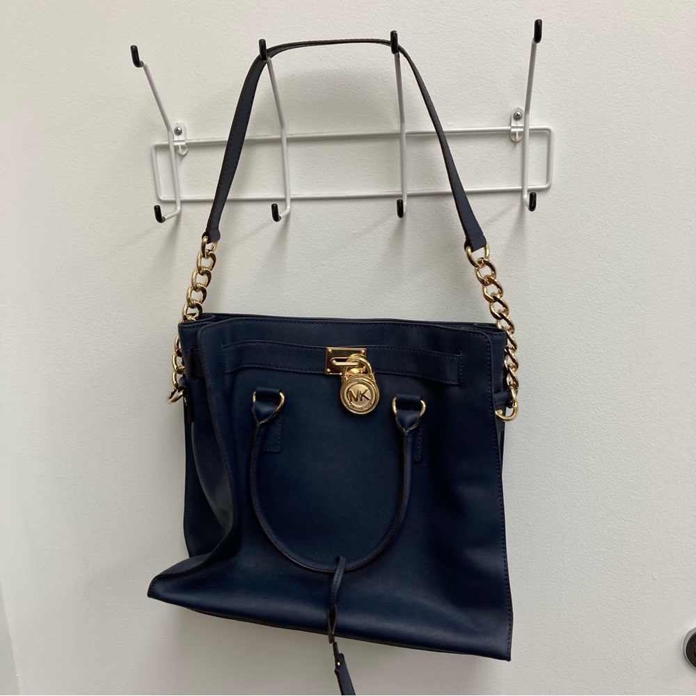 Michael Kors Dark Blue Shoulder Bag with Gold Accents